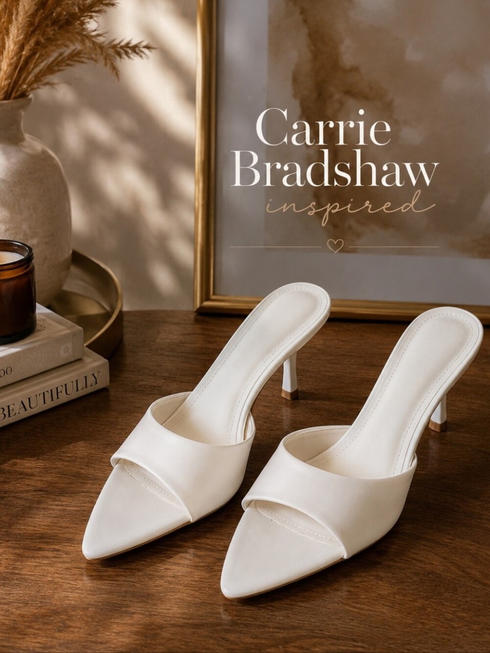 Carrie Bradshaw–Inspired Ivory Kitten Heel Mules – Size 7.5 NWB